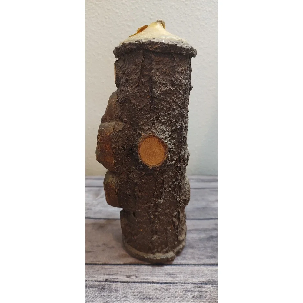 Vtg Figural Austrian Alps Man With Pipe Carved Candles Wood N Wax Carving A11